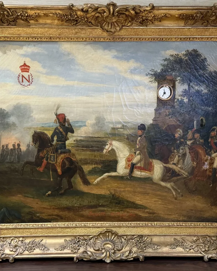 Tableau-horloge représentant Napoléon Ier à la bataille de Ligny en 1815